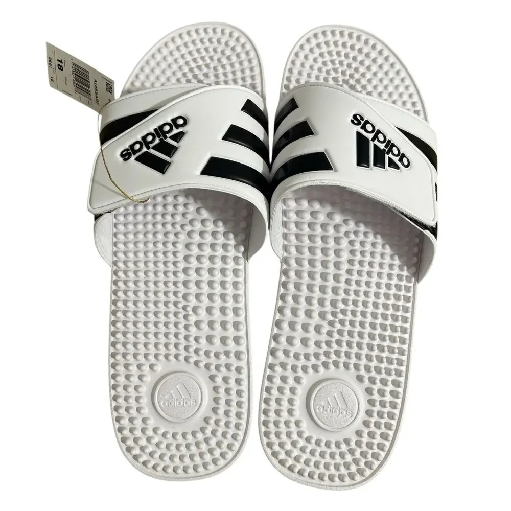 Adidas Adissage Slides Men’s Sz 18 White Sandals Athletic NEW